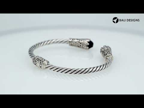 Sterling silver handcrafted bangle with Amethyst Quartz, twisted rope Balinese design.