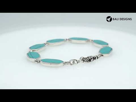 Silver Bracelet With Turquoise Shell And Lobster Lock In 925 Sterling Silver For Wholesale