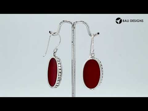 Wholesale Sterling Silver Oval Earrings With Red Coral And Hammered Edge