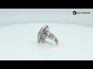 Sterling Silver Oval Shape Balinese Statement Ring With Green Amethyst Quartz