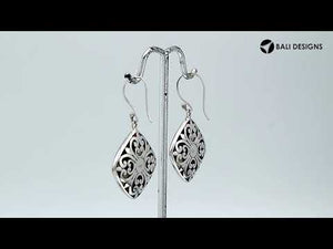 Sterling Silver Mother Of Pearl And Red Coral Inlay Diamond Drop Earrings