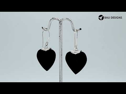 Wholesale sterling silver heart-shaped Black Shell earrings with handcrafted silver detailing
