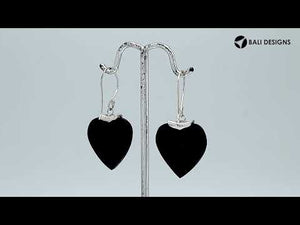 Wholesale sterling silver heart-shaped Black Shell earrings with handcrafted silver detailing
