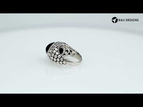 Wholesale 925 Sterling Silver ring with oval Black Onyx cabochon and dotted Balinese silver design