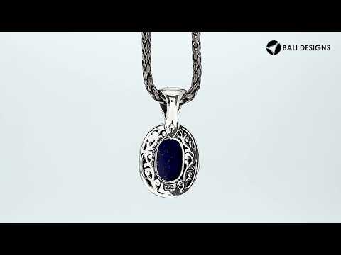 Sterling silver Lapis oval pendant with Balinese detailing and enhancer bail.