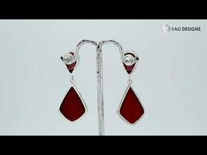 Red Coral silver geometric drop earrings with polished finish