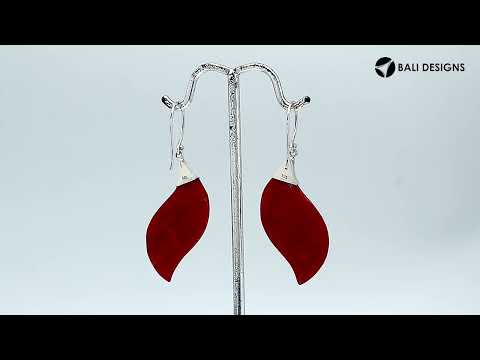 Wholesale sterling silver Red Coral Shell leaf earrings handcrafted in Bali