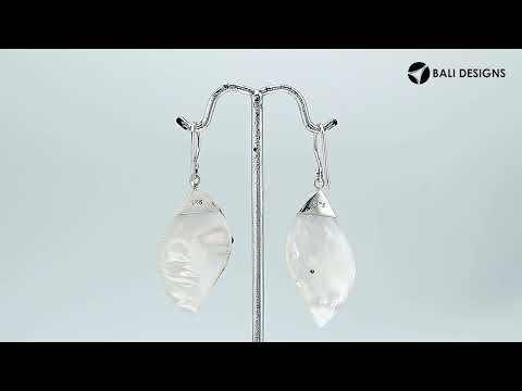 Wholesale sterling silver Mother of Pearl Shell leaf earrings handcrafted in Bali