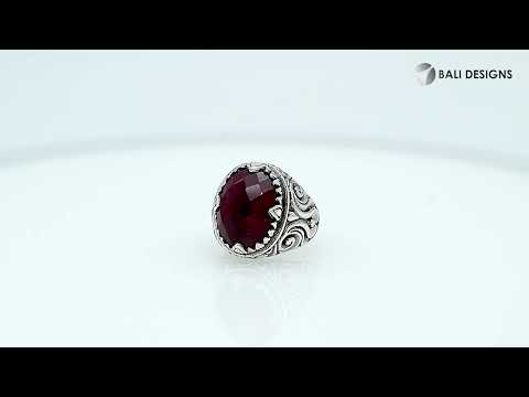 Ruby Quartz Oval Sterling Silver Balinese Ring Handcrafted In Indonesia