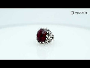 Ruby Quartz Oval Sterling Silver Balinese Ring Handcrafted In Indonesia