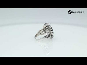 Sterling Silver Oval Shape Balinese Statement Ring With London Blue Topaz Quartz