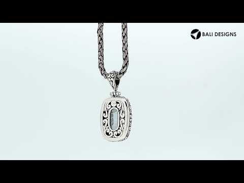 Mystic Topaz Quartz rectangular pendant in sterling silver with Balinese scroll design, wholesale handcrafted jewelry from Bali.