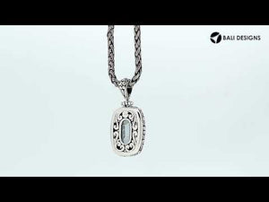 Mystic Topaz Quartz rectangular pendant in sterling silver with Balinese scroll design, wholesale handcrafted jewelry from Bali.