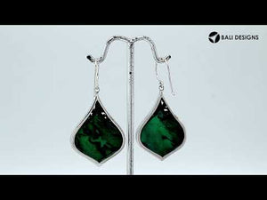 Silver contoured earrings with Abalone Shell and scroll detailing