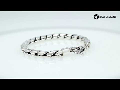 Sterling Silver Bali Handcrafted Heavy Link Chain Bracelet With Secure Lobster Lock.