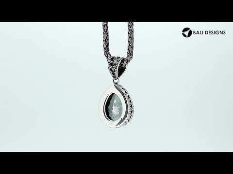 Sterling Silver Teardrop Pendant With Mystic Quartz In Detailed Bali Design