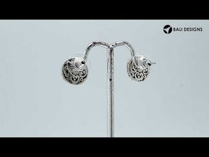 Wholesale Sterling Silver Round Blue Topaz Quartz Stud Earrings With Bali Rope Bezel Handcrafted In Bali