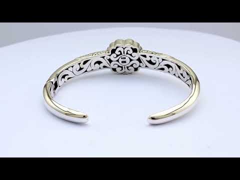 Wholesale Sterling Silver With 18K Gold Diamond Floral Mandala Engraved Cuff Bracelet