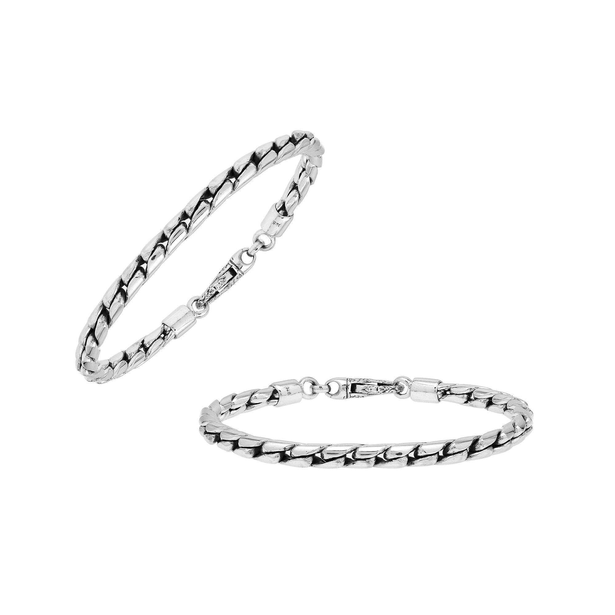 Sterling Silver Bali Handcrafted Solid Link Chain Bracelet With Secure Lobster Lock.