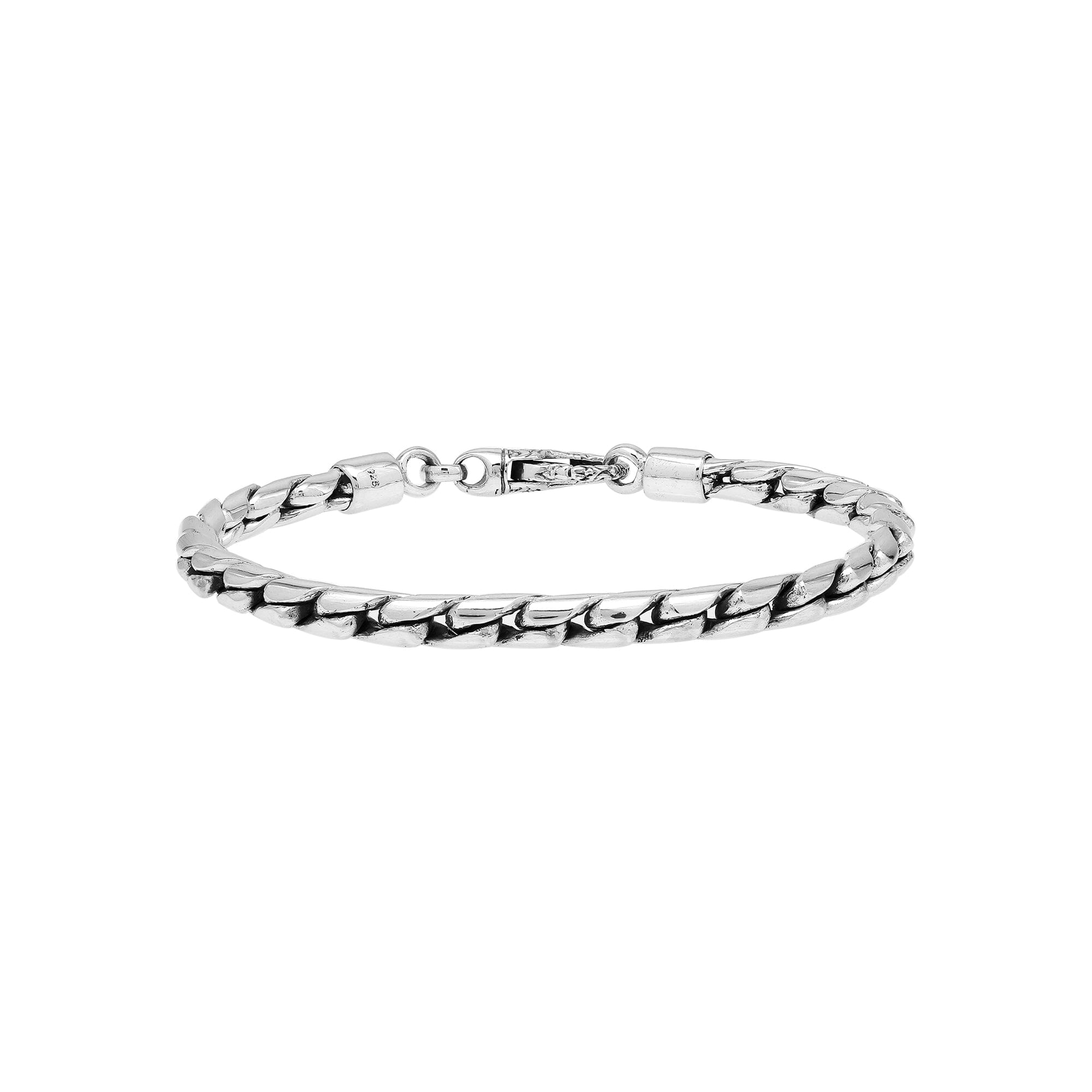 Sterling Silver Bali Handcrafted Solid Link Chain Bracelet With Secure Lobster Lock.