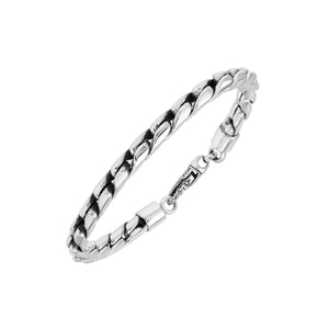 Sterling Silver Bali Handcrafted Heavy Link Chain Bracelet With Secure Lobster Lock.