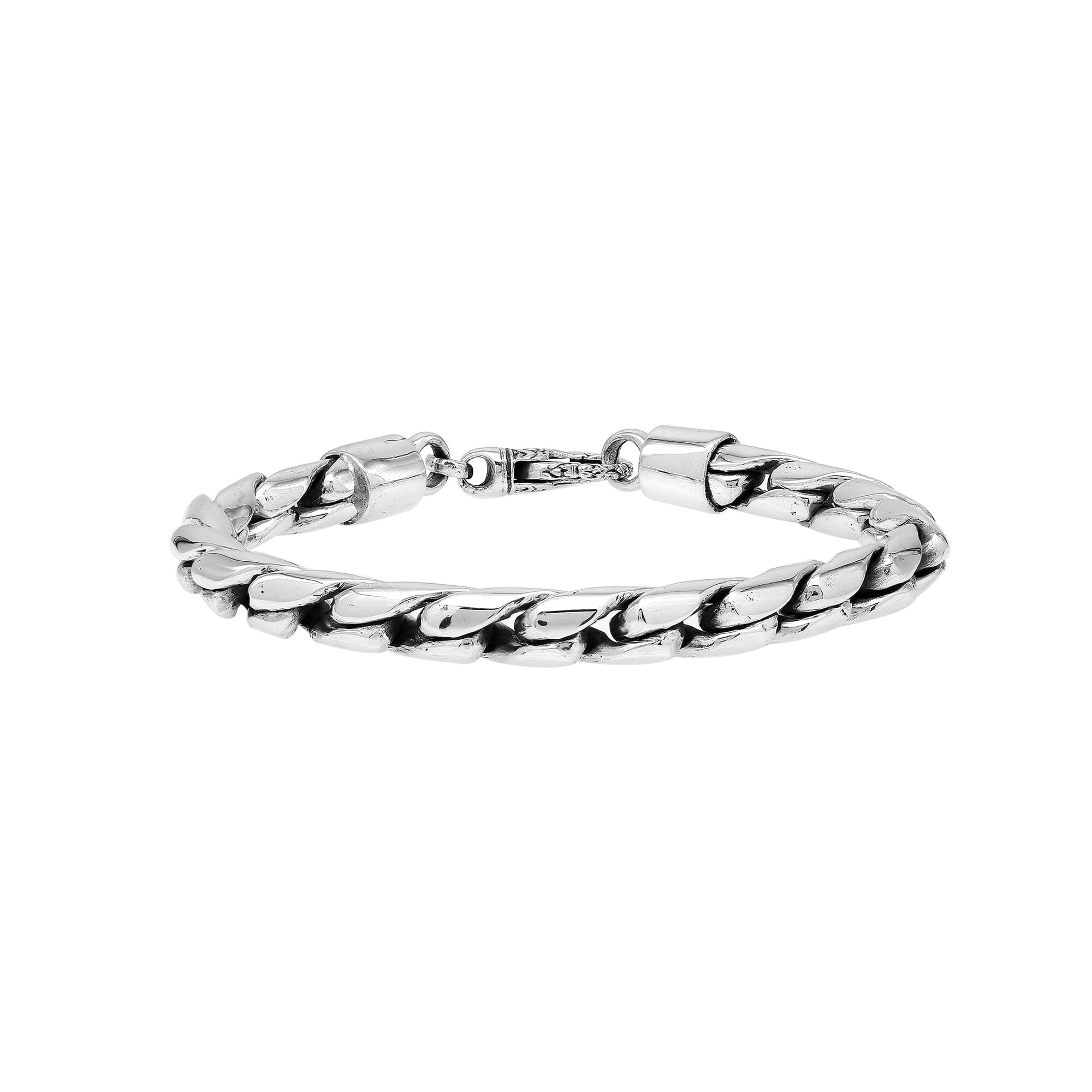 Sterling Silver Bali Handcrafted Wide Link Chain Bracelet With Secure Lobster Lock.