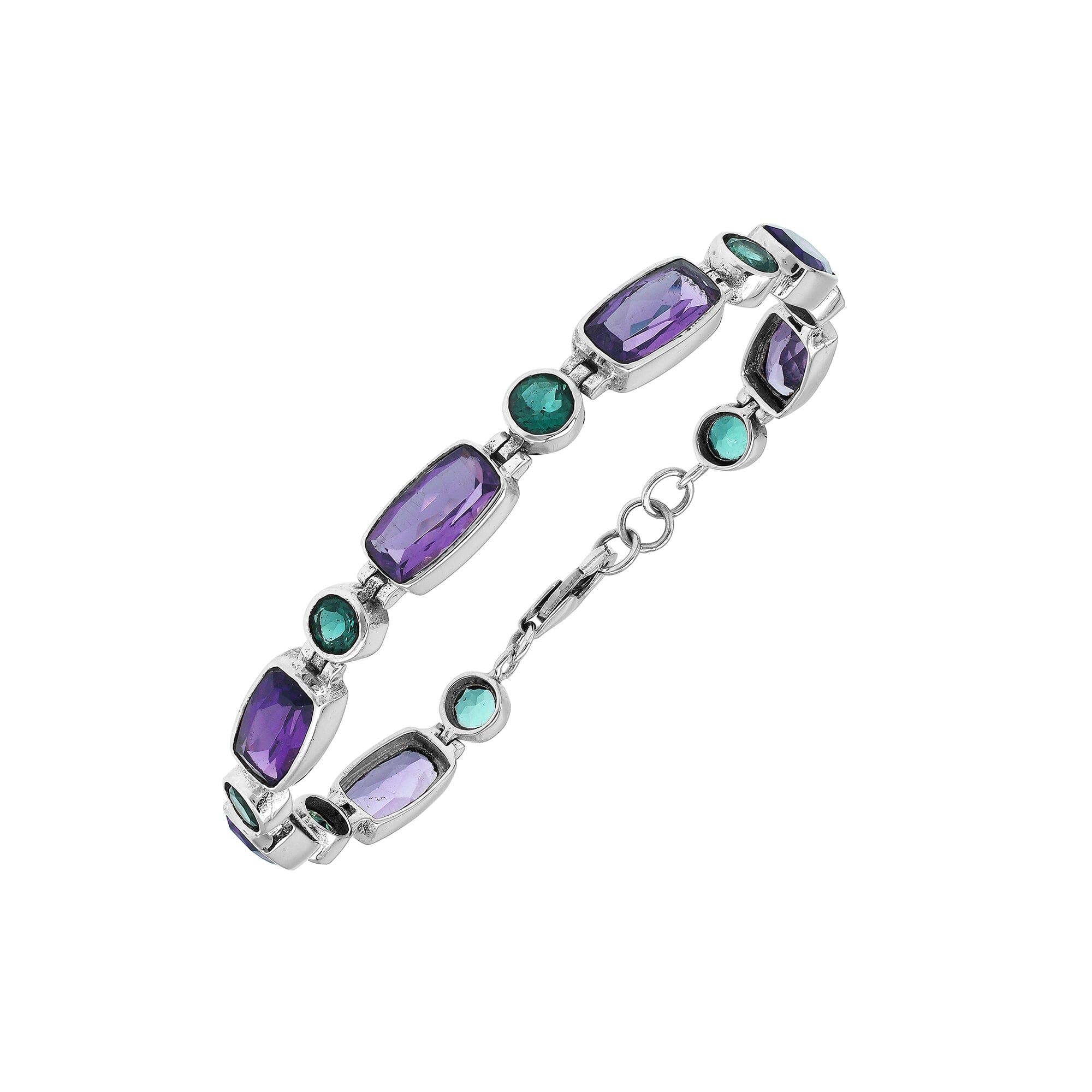 Wholesale sterling silver bracelet with Green Quartz and Amethyst Quartz handcrafted in Bali