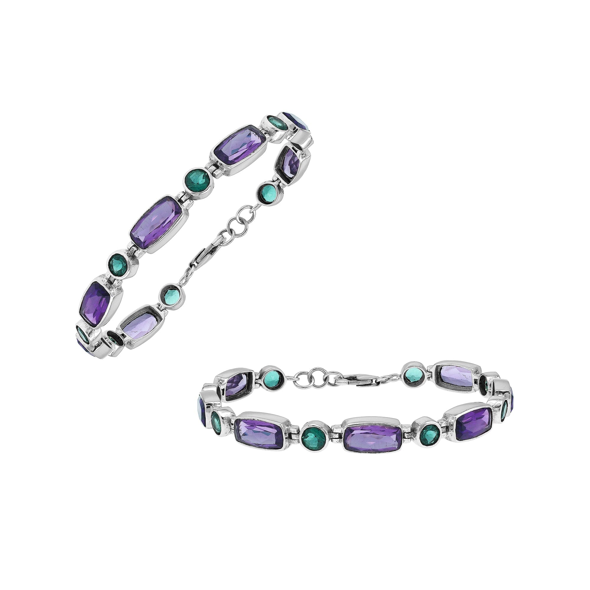 Wholesale sterling silver bracelet with Green Quartz and Amethyst Quartz handcrafted in Bali