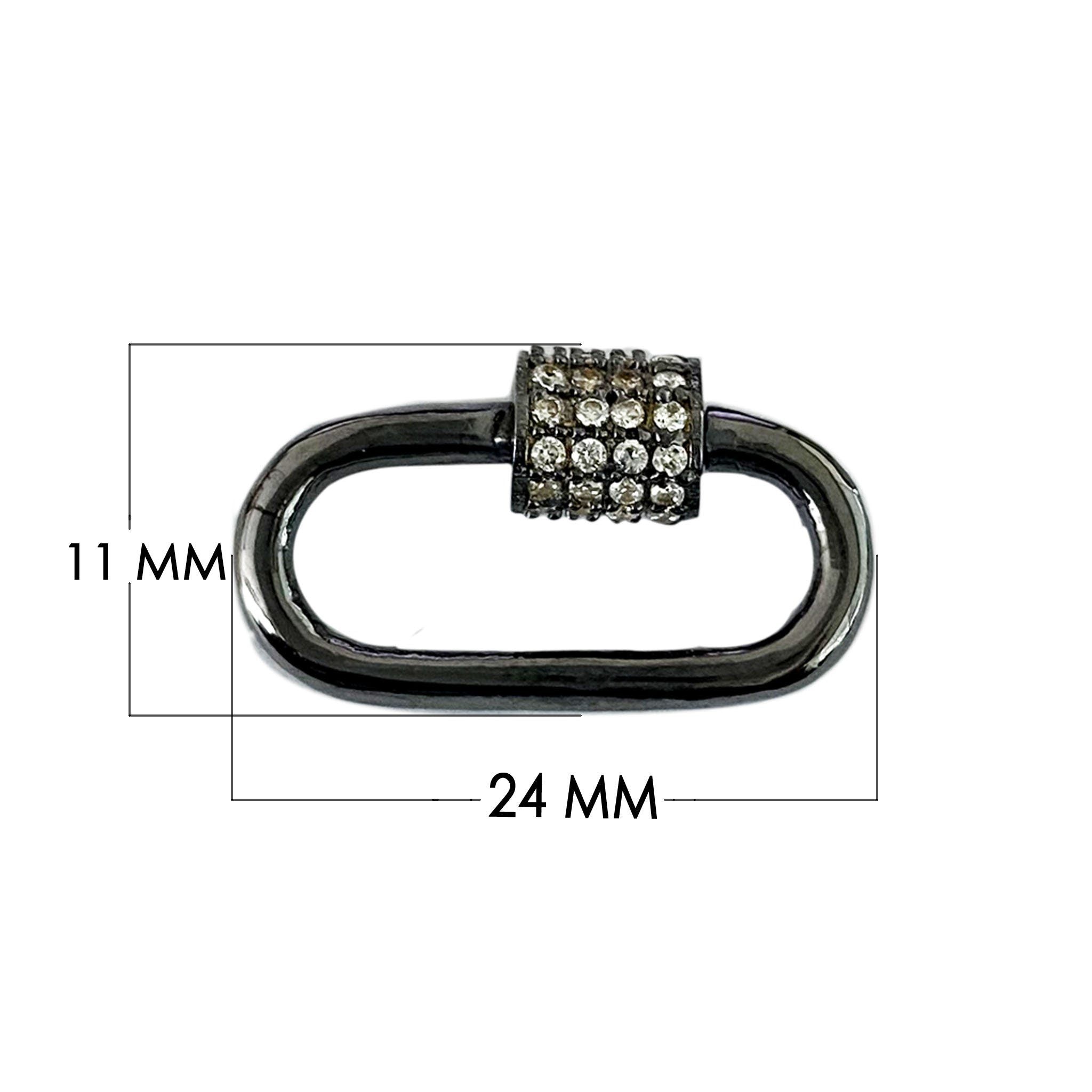 Black rhodium overlay carabiner lock over copper with cubic zirconia handcrafted in India for wholesale jewelry making