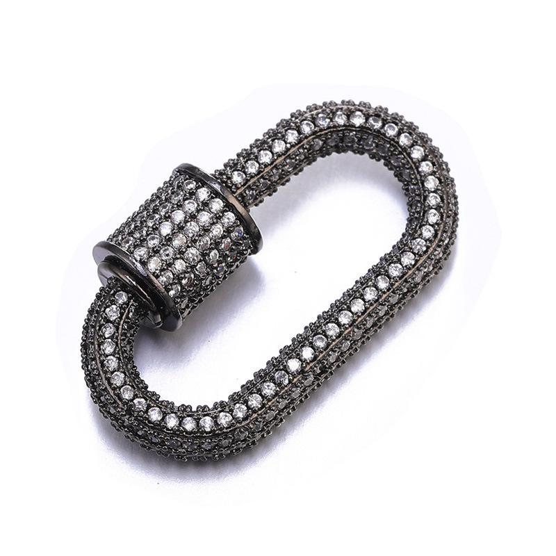 SL-8025-BR Black Rhodium Overlay Carabiner Lock with Cubic Zirconia – Handcrafted Jewelry Finding from India