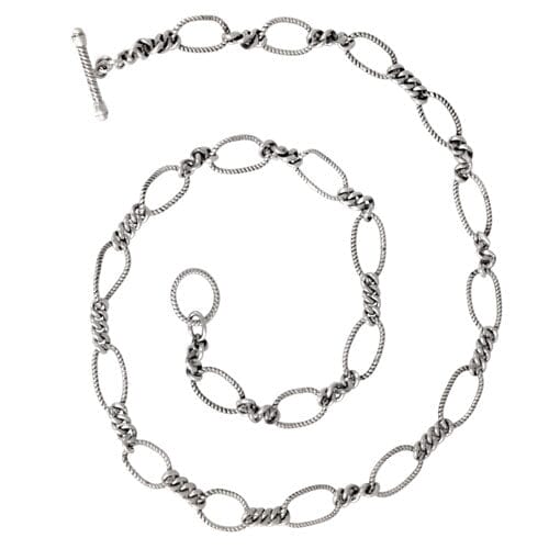 Sterling Silver Bali Handcrafted Twisted Oval Link Necklace Chain With Decorative Finish.