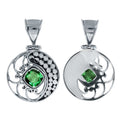 Sterling Silver Round Pendant With Green Quartz And Ornate Bali Filigree