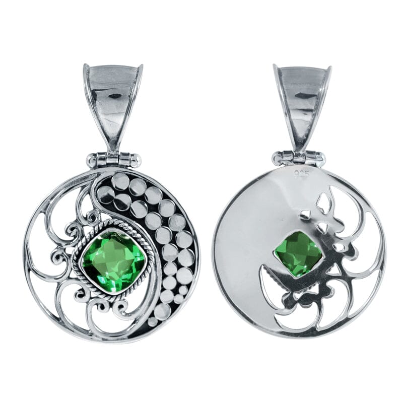 SP-8214-GQ Sterling Silver Pendant With Green Quartz Jewelry Bali Designs Inc 