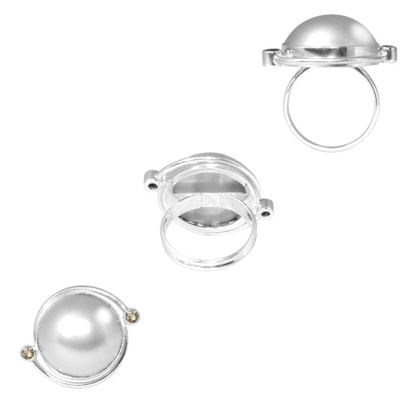 Sterling Silver Ring With Mabe Pearl And Citrine Quartz, Minimalist Designer Ring, Mirror Polished Antique Finish
