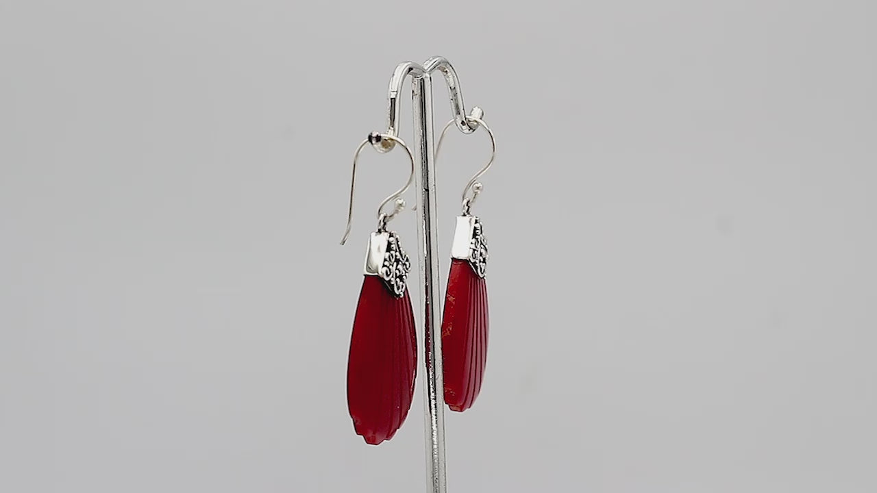 Sterling silver shell-shaped Red Coral dangle earrings