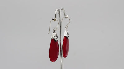 Sterling silver shell-shaped Red Coral dangle earrings