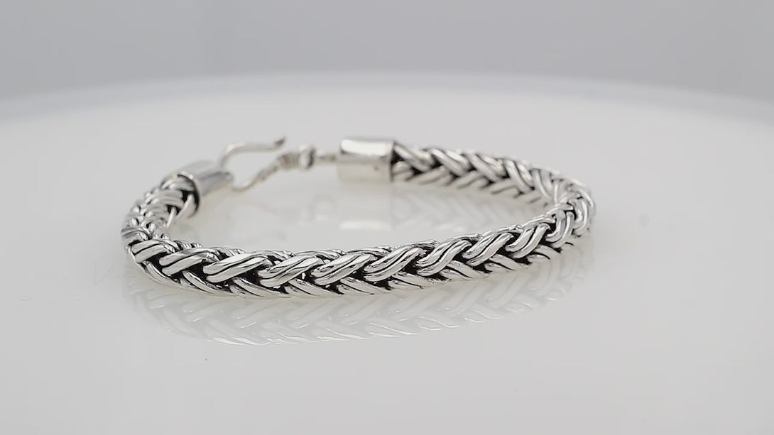 Sterling Silver Bali Handcrafted Braided Wheat Chain Bracelet With Lobster Clasp