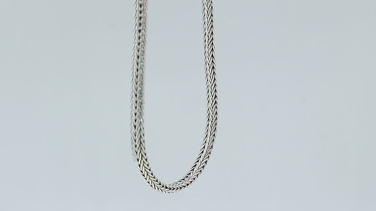 Wholesale 3x5 MM Sterling Silver woven chain with lobster lock, handcrafted in Bali.
