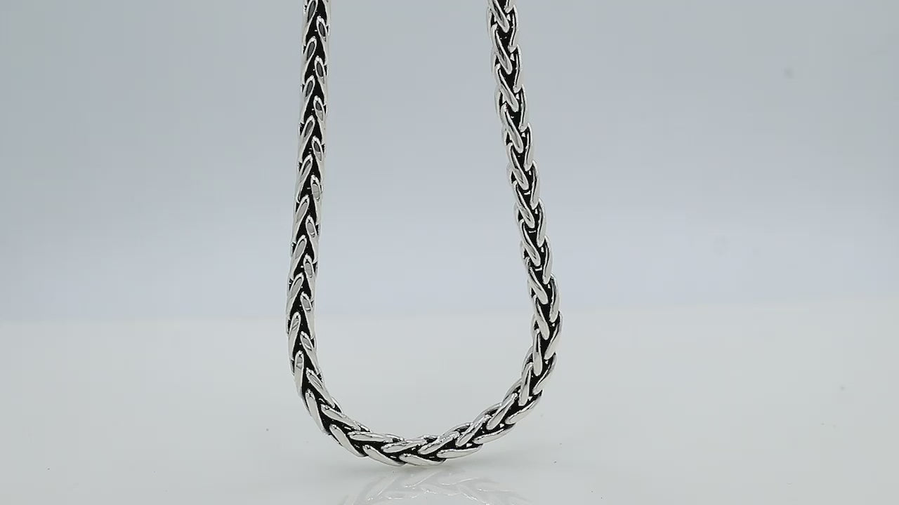 Wholesale 4 MM Sterling Silver round woven chain with lobster lock, handcrafted in Bali.