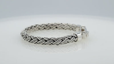 Silver Woven Chain Bracelet With Box Clasp And Safety Latch In 925 Sterling Silver For Wholesale
