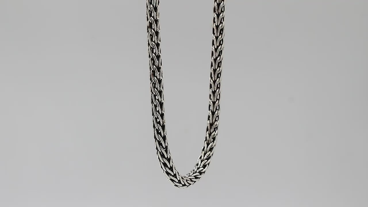 Wholesale sterling silver woven chain necklace with artisan box clasp and oxidized-polished finish, handcrafted in Bali.