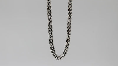 Wholesale sterling silver woven chain necklace with artisan box clasp and oxidized-polished finish, handcrafted in Bali.