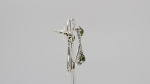 Sterling Silver Triangular Dangle Earrings Featuring Peridot Quartz With Intricate Balinese Maze Carved Detailing