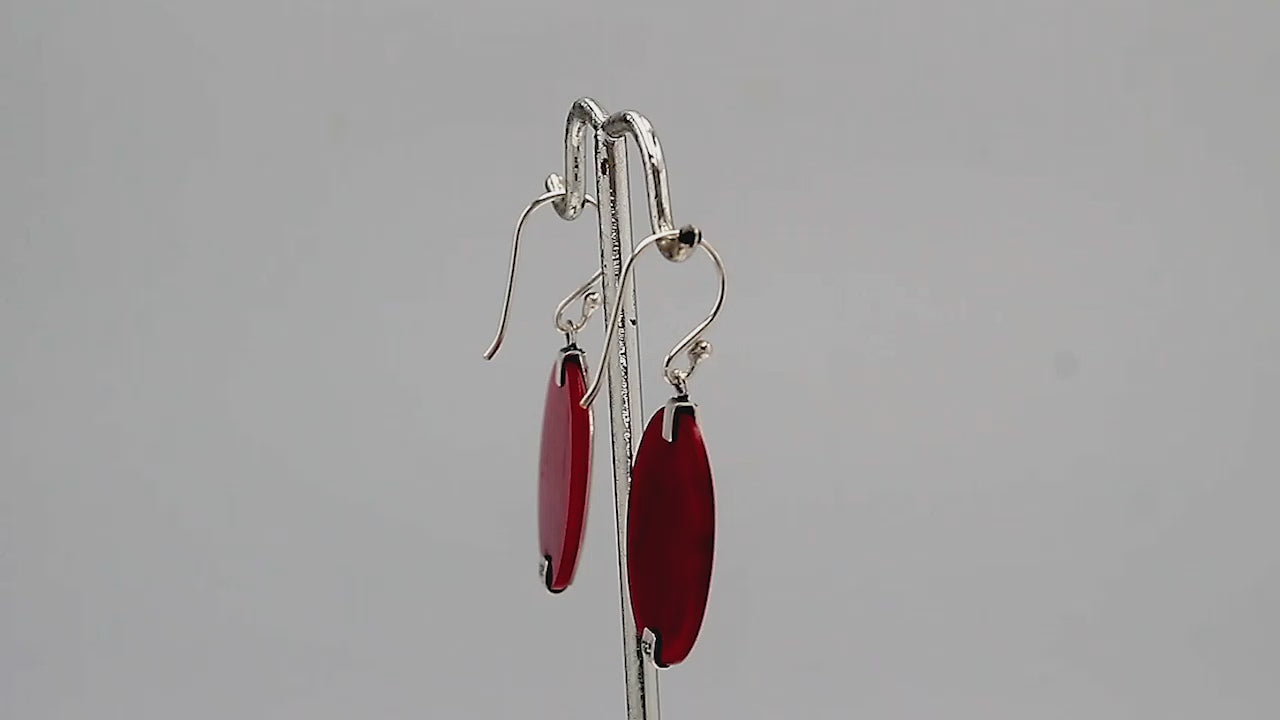 Sterling silver round Red Coral dangle earrings