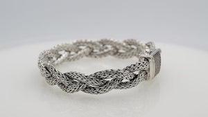 Sterling Silver Twisted Chain Bracelet With White Cubic Zirconia And Box Clasp