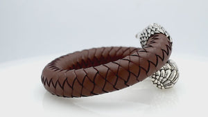 925 Sterling Silver Eagle Bracelet With Brown Leather On White Background