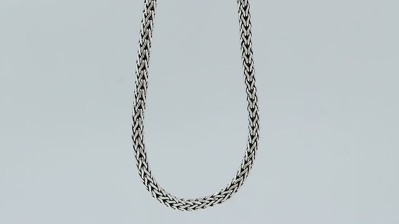 925 Sterling Silver 4MM woven chain necklace with lobster lock clasp handcrafted in Bali