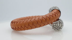 925 Sterling Silver Eagle Bracelet With Orange Leather On White Background