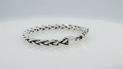 Sterling Silver Bali Handcrafted Braided Chain Bracelet With Ornate Lobster Clasp And Oxidized Finish