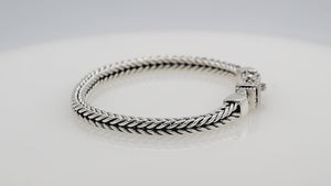 925 Sterling Silver Balinese Chain Bracelet With Box Clasp On White Background